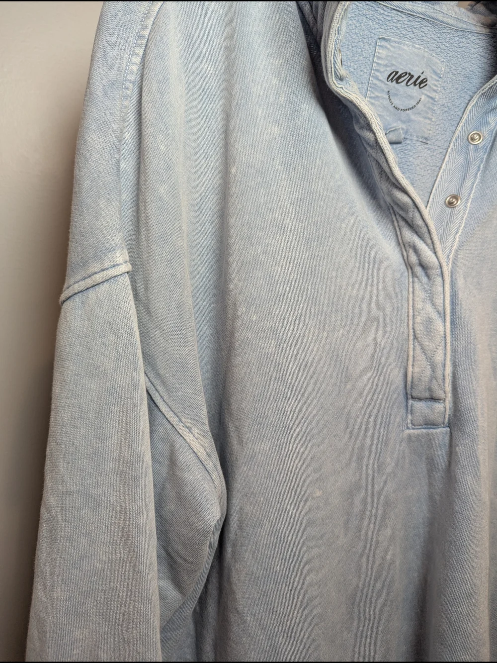 Aerie Women Size M Oversized Icy Blue Getaway Quarter Snap Sweatshirt - Picture 3 of 13